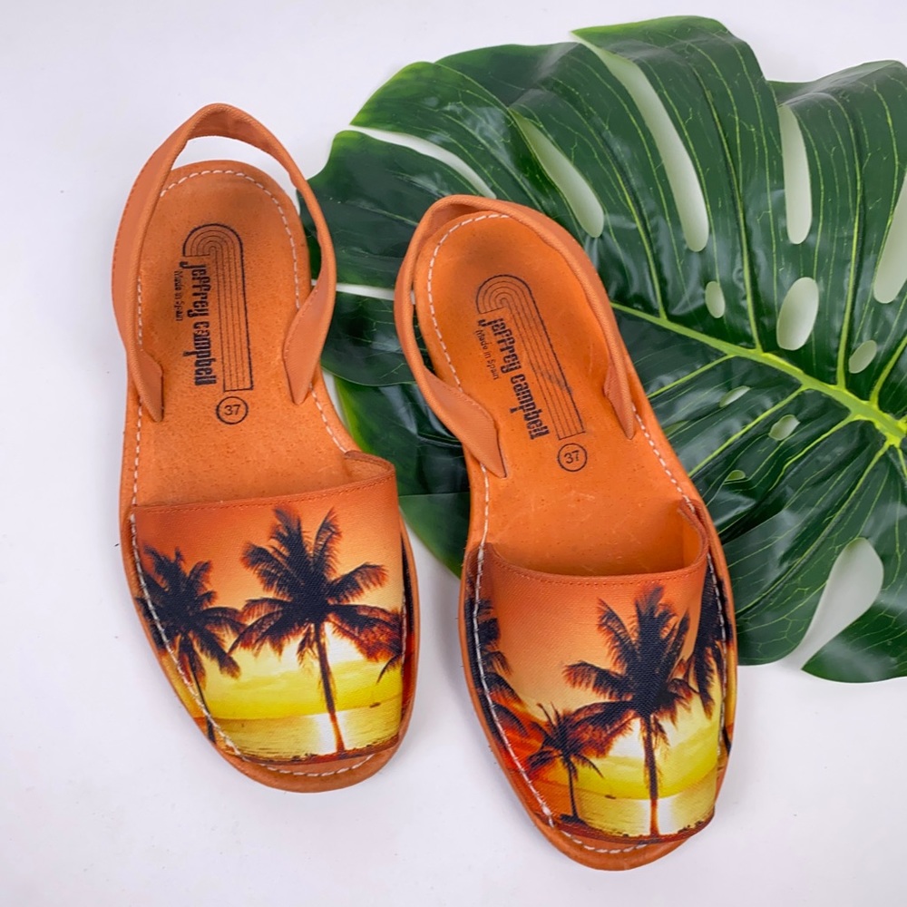 JEFFREY CAMPBELL PALM TREE SLINGBACK FLAT SANDALS